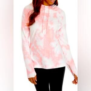 Bright pink and white tie dye hoodie pullover sweater with thumb holes size XL